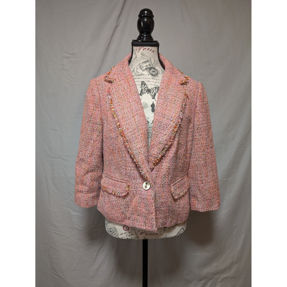 The Limited‎ Pink Multicolor Tweed Lined Cropped Blazer Wool Blend Women's Large